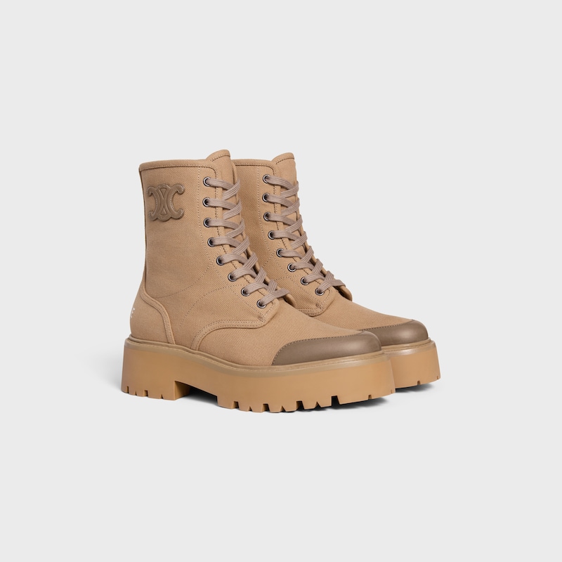 stivale celine bulky con lacci in tela e pelle di vitello