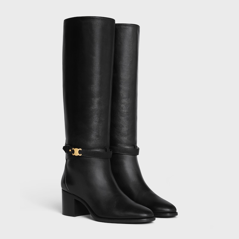 stivale alto celine garance triomphe con cinturino in pelle di vitello