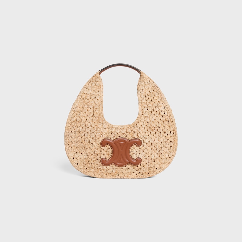 celine classic panier borsa hobo in rafia e pelle di vitello
