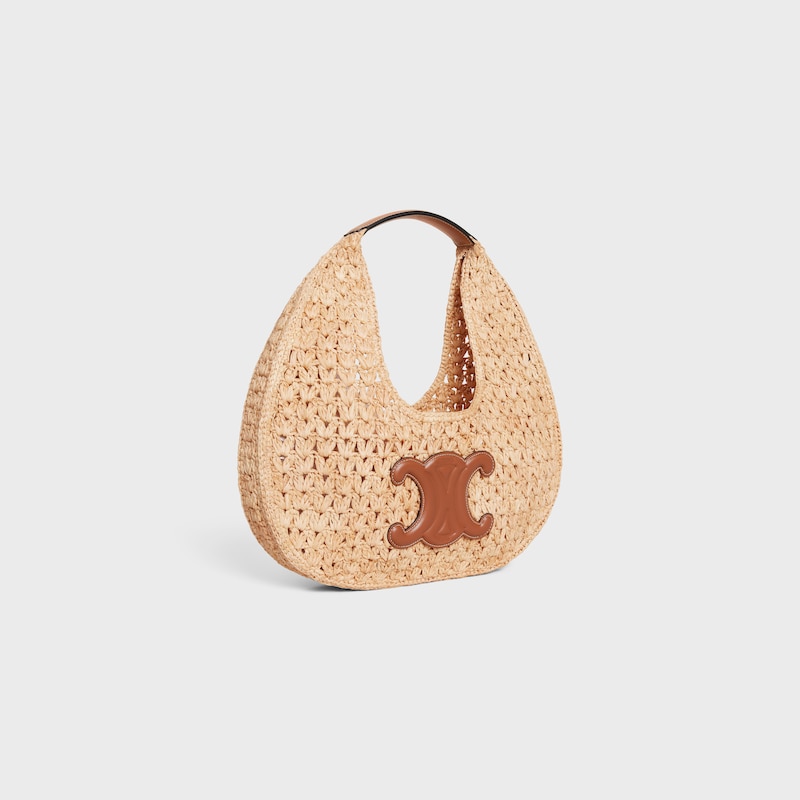 celine classic panier borsa hobo in rafia e pelle di vitello