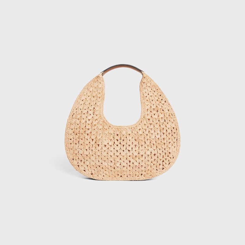 celine classic panier borsa hobo in rafia e pelle di vitello
