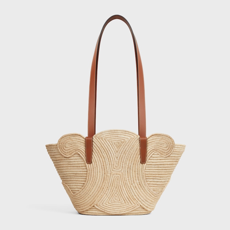 celine classic panier small triomphe intrecciato in rafia e pelle di vitello