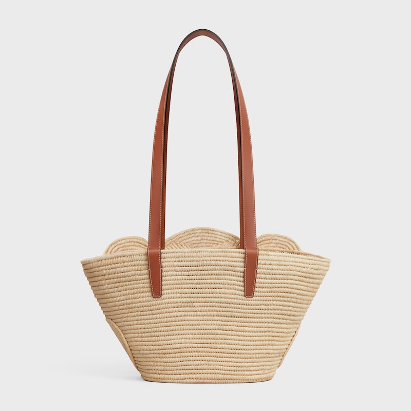 celine classic panier small triomphe intrecciato in rafia e pelle di vitello