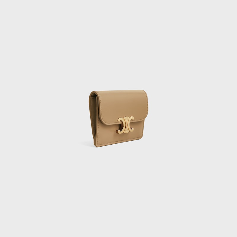 porta carte con patta triomphe in pelle di vitello lucida