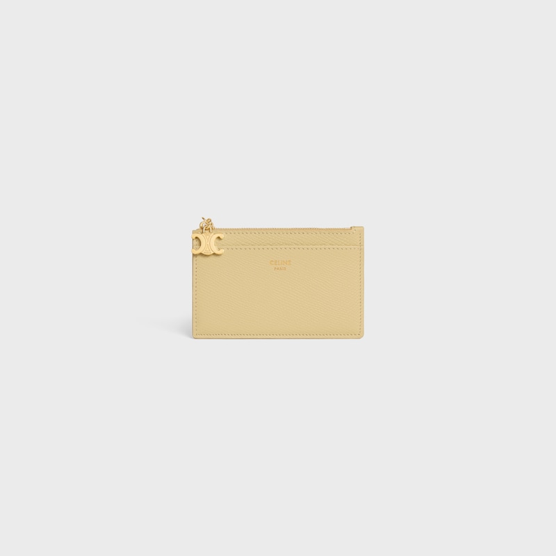 porta carte con zip triomphe charms in pelle di vitello martellata