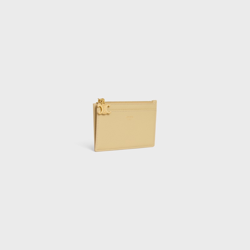 porta carte con zip triomphe charms in pelle di vitello martellata