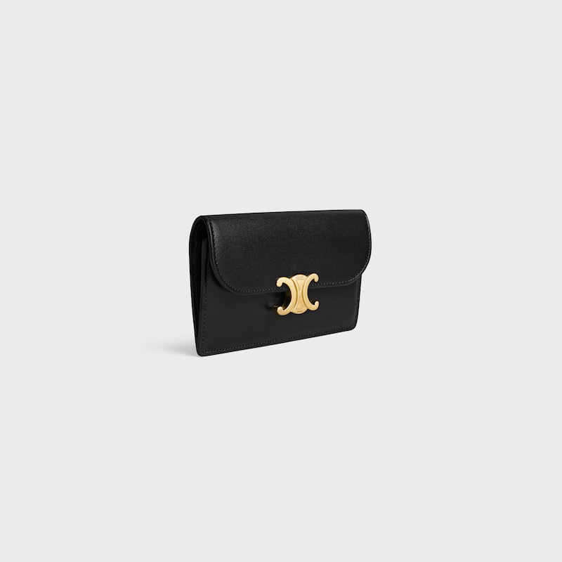 porta carte lungo con patta triomphe in pelle di vitello lucida