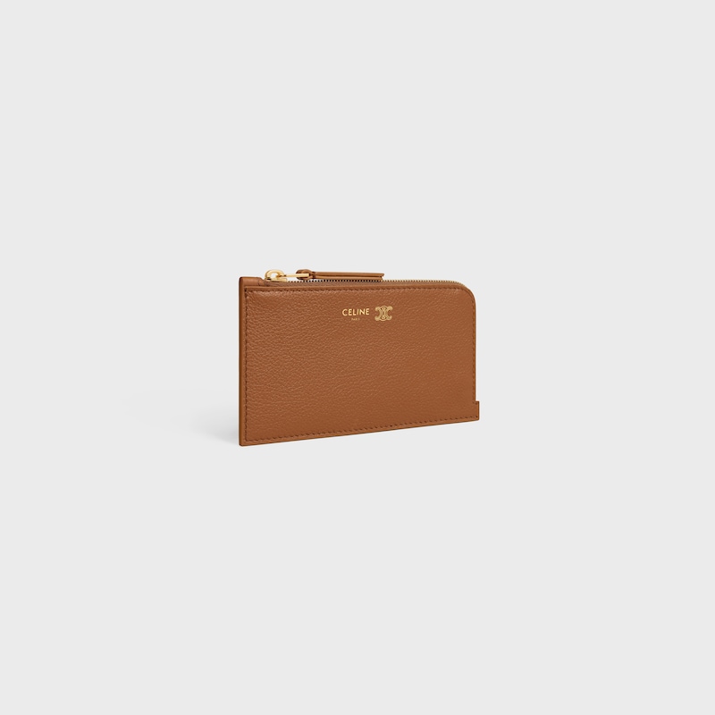 porta carte lungo con zip in morbida pelle di vitello granulata