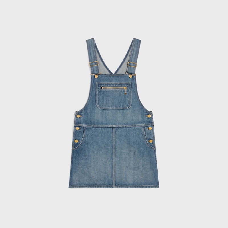 mini abito salopette in denim lavaggio union
