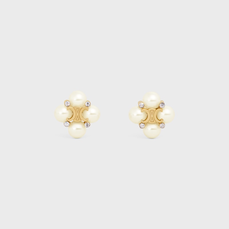 orecchini a bottone les perles celine in strass perle di resina e ottone con finitura oro