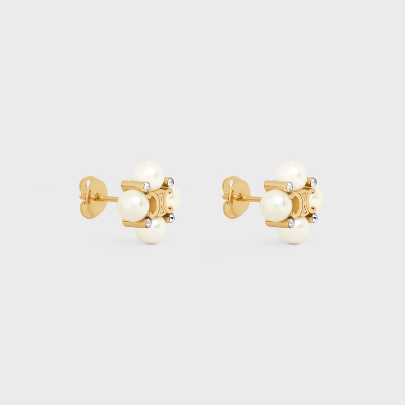 orecchini a bottone les perles celine in strass perle di resina e ottone con finitura oro