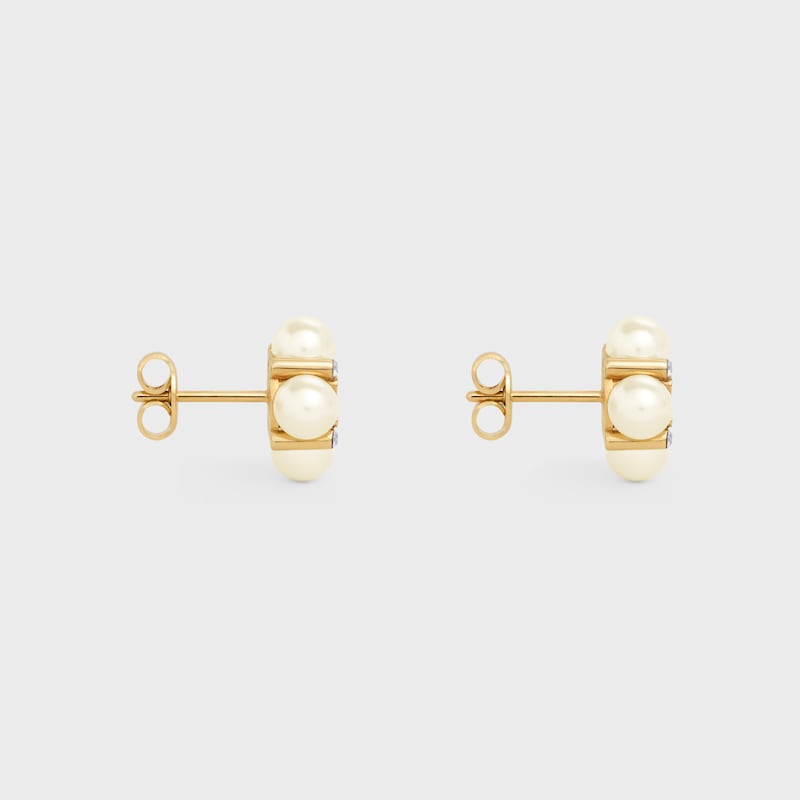 orecchini a bottone les perles celine in strass perle di resina e ottone con finitura oro