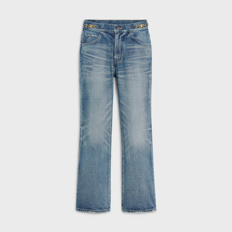 jeans dylan a zampa con firma in denim lavaggio union