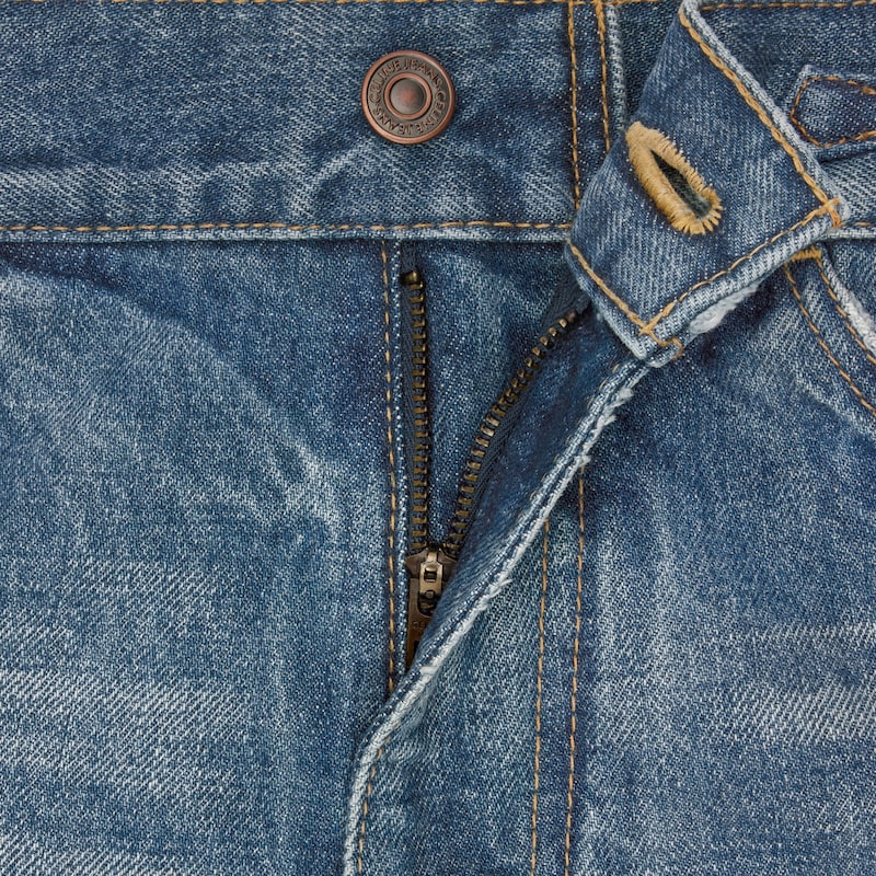 jeans dylan a zampa con firma in denim lavaggio union