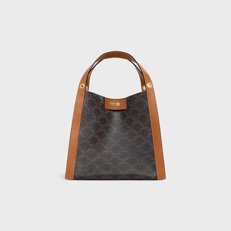 borsa cubo piccola in canvas triomphe e pelle di vitello naturale