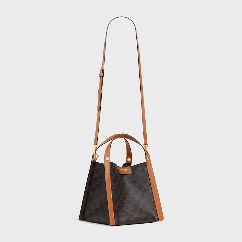 borsa cubo piccola in canvas triomphe e pelle di vitello naturale