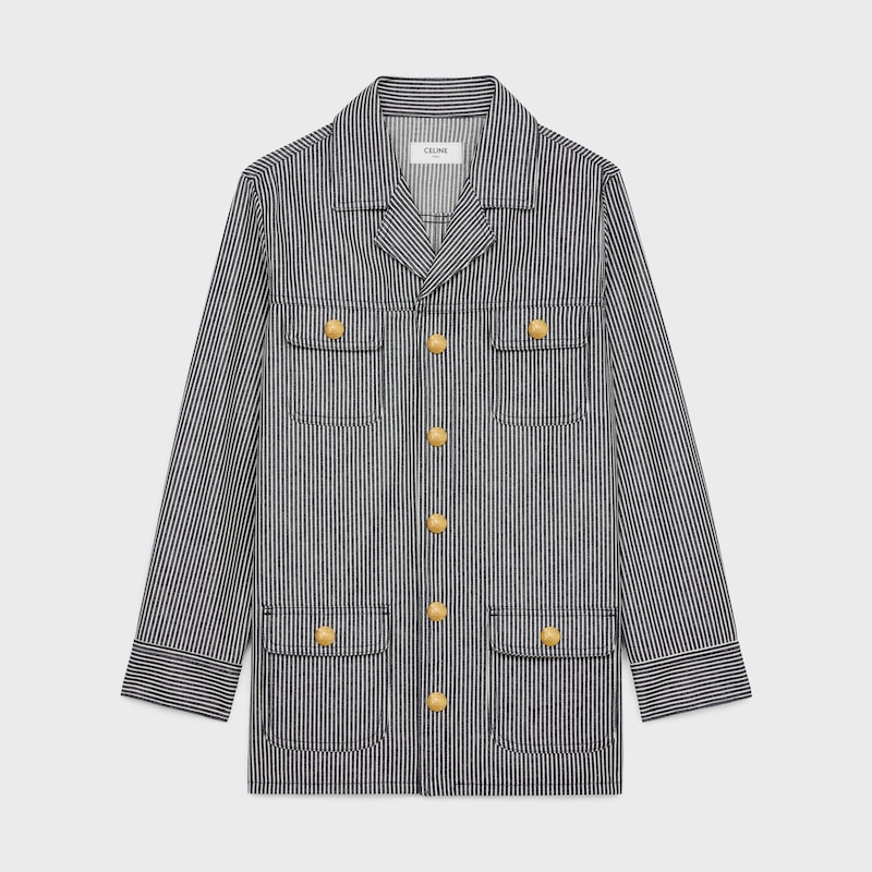 giacca safari in cotone a righe color noce