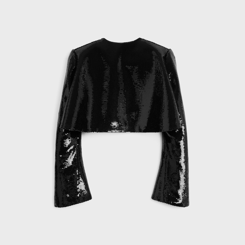 giacca bolero ricamata in gabardine di lana
