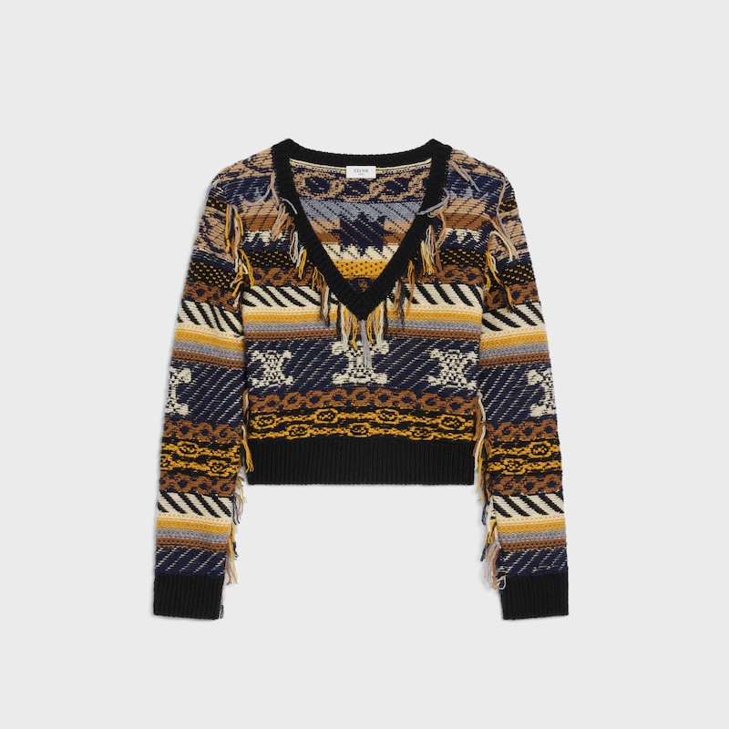 maglione con scollo a v in cashmere jacquard