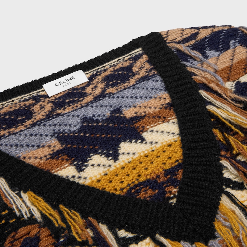 maglione con scollo a v in cashmere jacquard