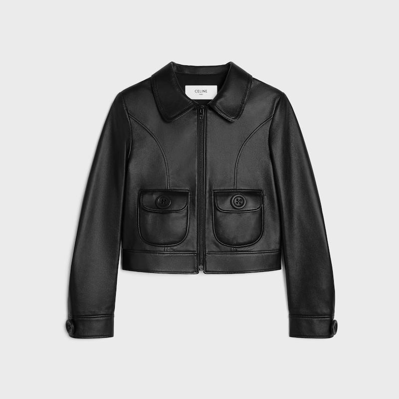 giacca blouson dritta in morbida pelle di agnello