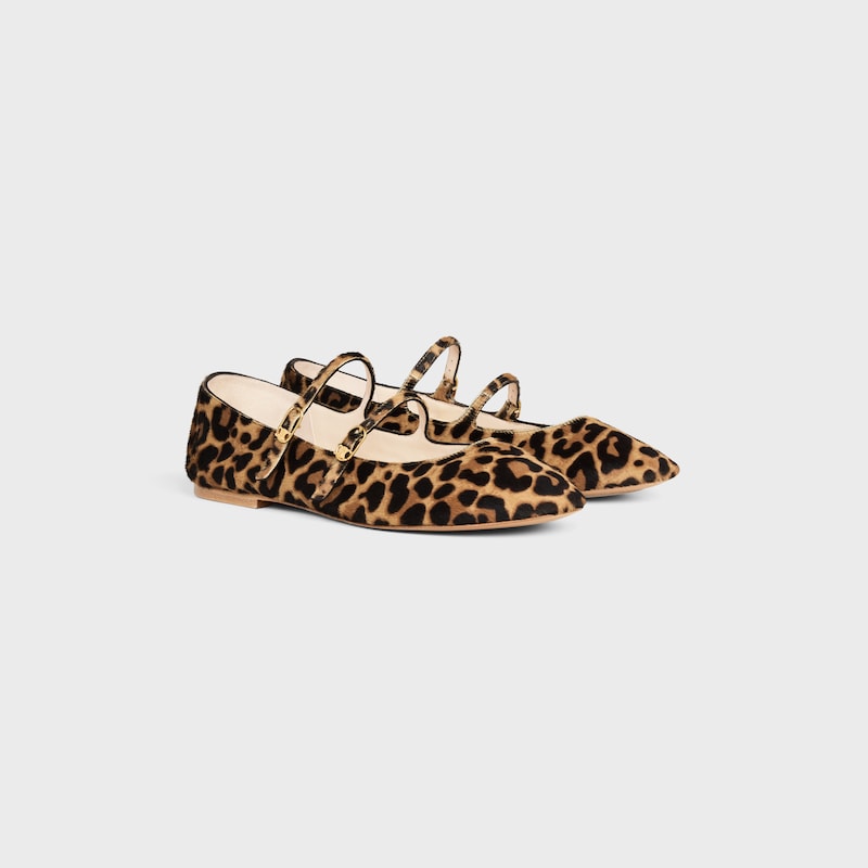 ballerina les ballerines celine con doppio cinturino in pelle di vitello pelliccia stampa leopardata