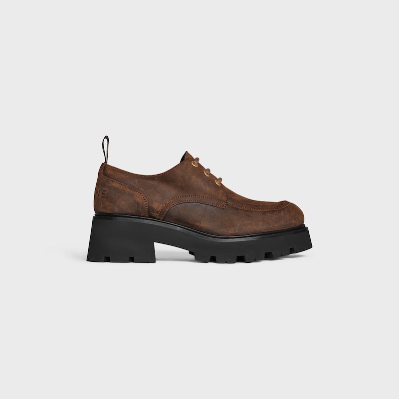 scarpe derbies celine triomphe in pelle di vitello scamosciata cerata