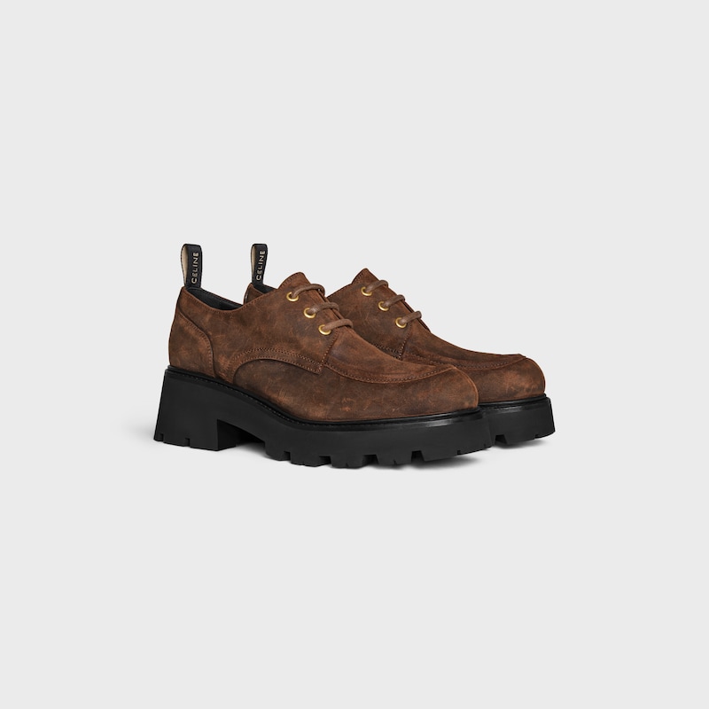 scarpe derbies celine triomphe in pelle di vitello scamosciata cerata