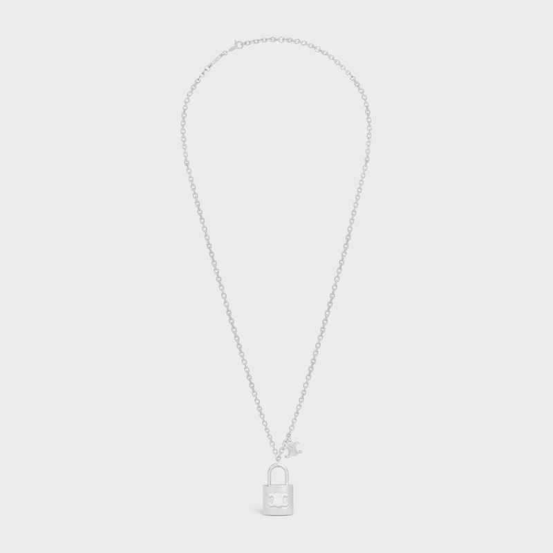 collana triomphe lock grande in ottone con finitura rodio