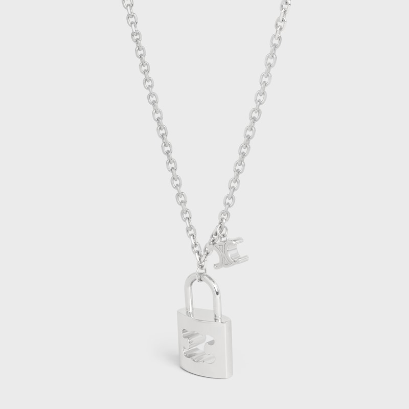 collana triomphe lock grande in ottone con finitura rodio