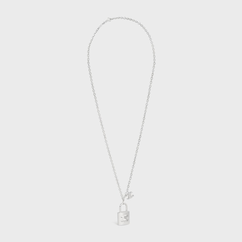 collana triomphe lock grande in ottone con finitura rodio