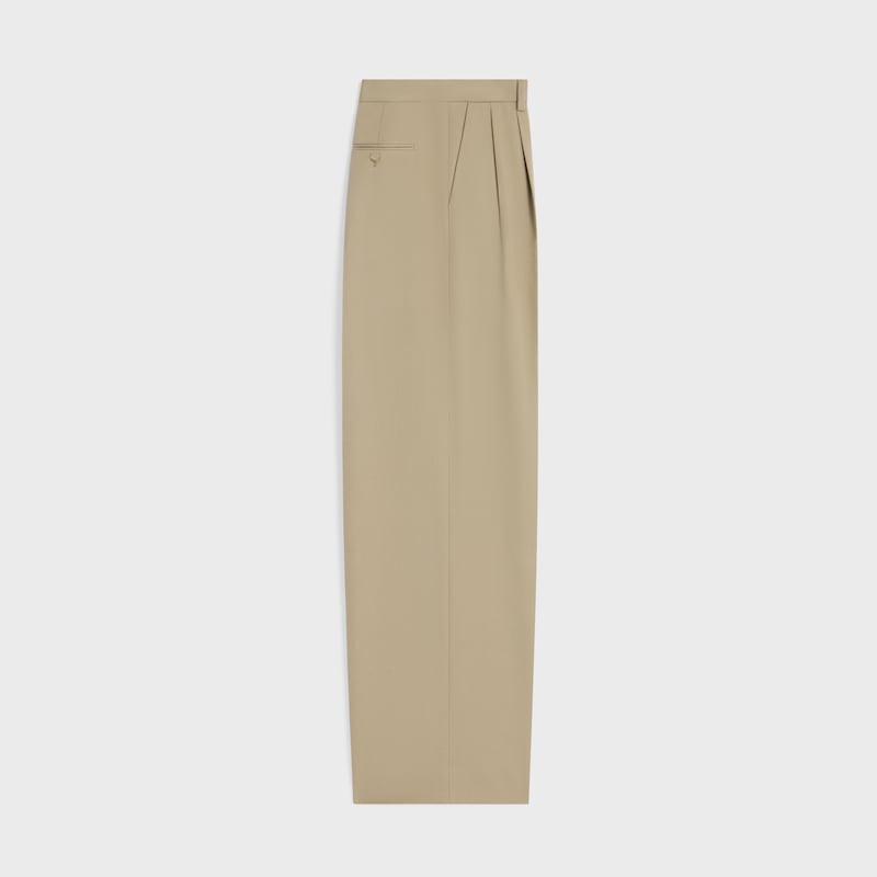 pantaloni con pieghe in gabardina di cotone e lana