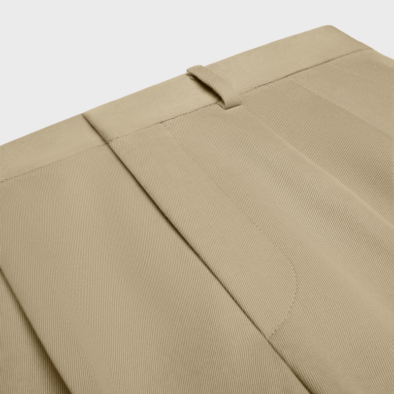 pantaloni con pieghe in gabardina di cotone e lana
