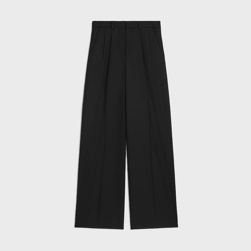 pantaloni con pieghe in gabardine di lana leggera
