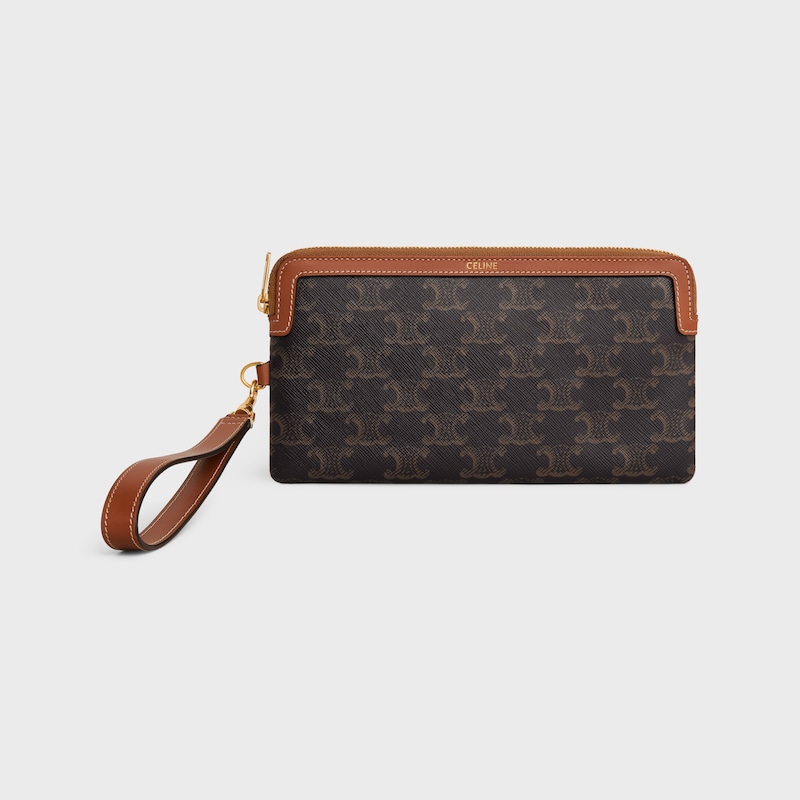 borsa lunga con tracolla in tela triomphe e pelle di vitello