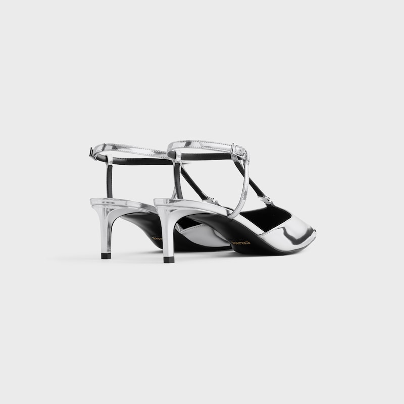 dÉcolletÉ celine kitten con cinturino a t in pelle di vitello laminata a specchio