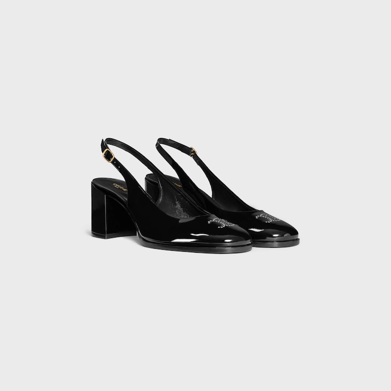 sandali celine lily perforati triomphe slingback in pelle di vitello verniciata