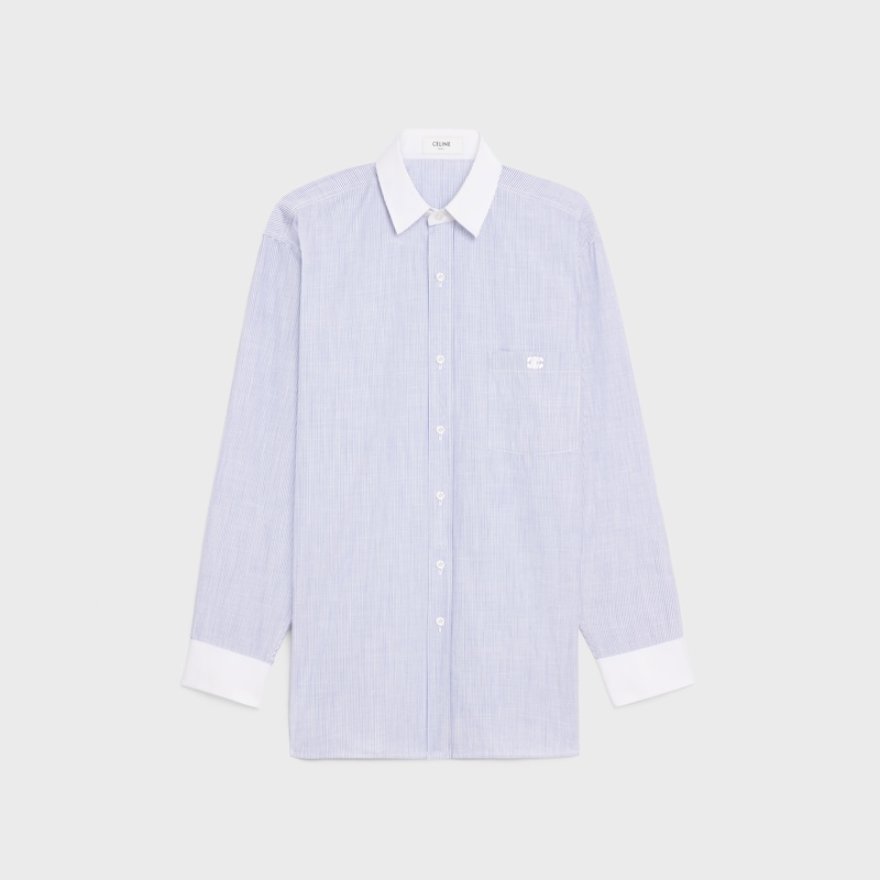 camicia oversize in cotone chambray a righe