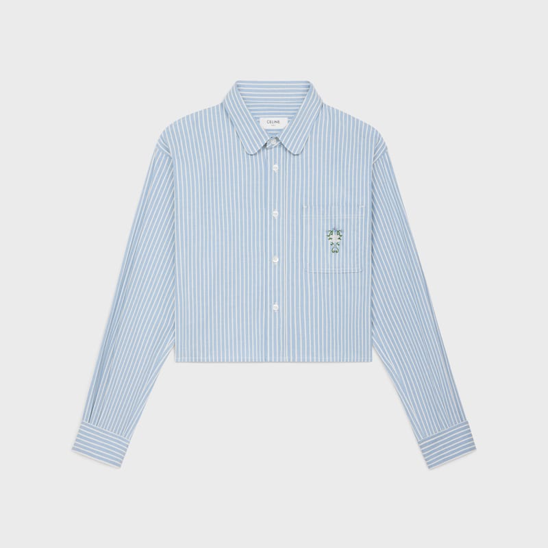 camicia corta in cotone a righe color noce