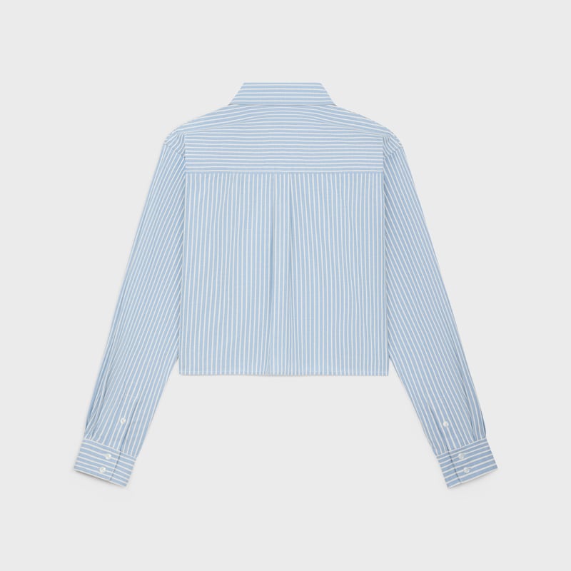 camicia corta in cotone a righe color noce