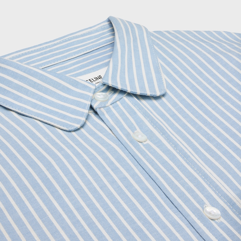 camicia corta in cotone a righe color noce