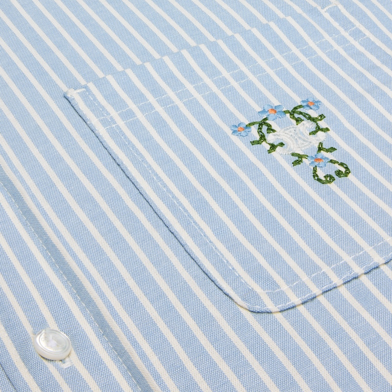 camicia corta in cotone a righe color noce