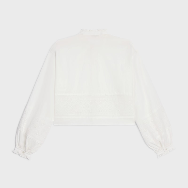 camicia ricamata in tela di lino e cotone