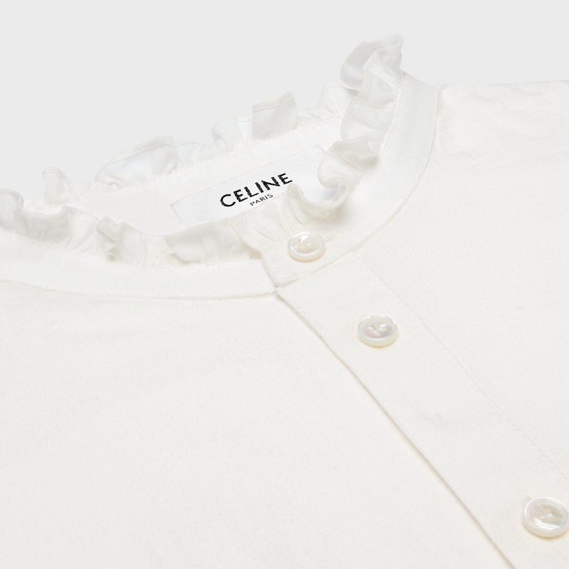 camicia ricamata in tela di lino e cotone