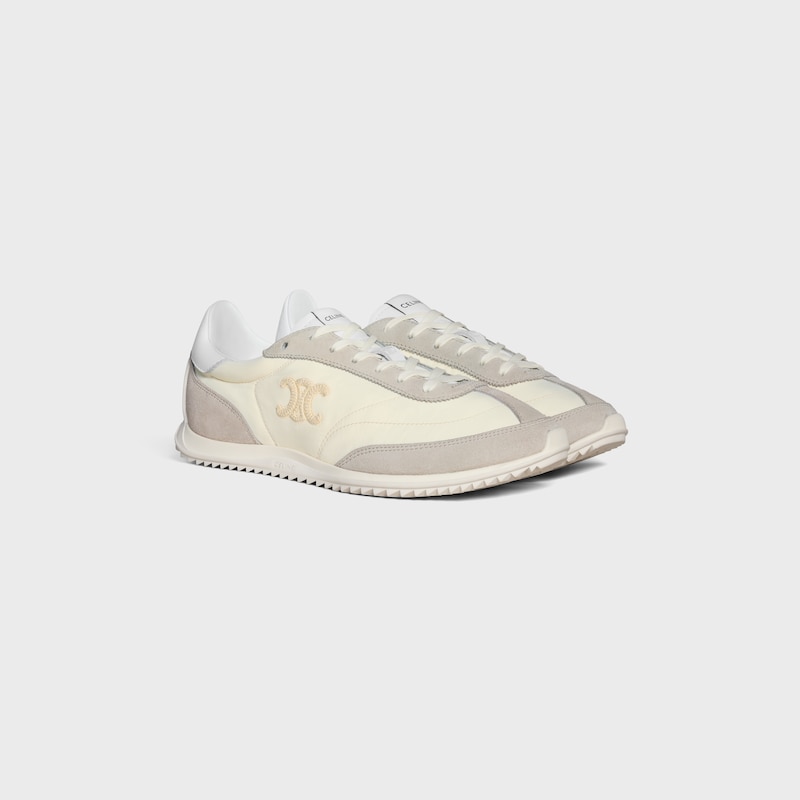 celine racer - sneaker bassa con triomphe in nylon vitello scamosciato e vitello