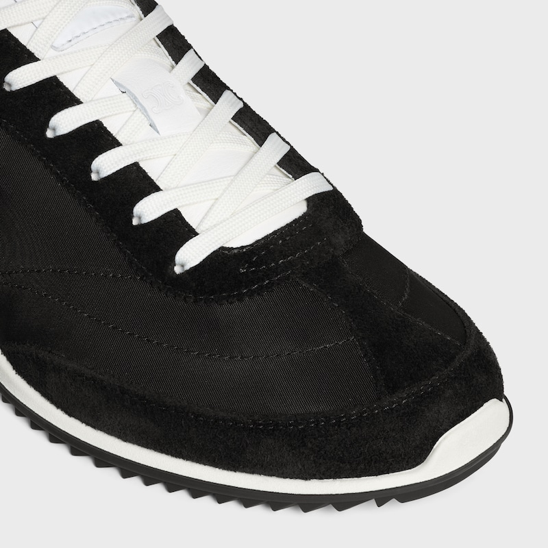 celine racer - sneaker bassa con triomphe in nylon vitello scamosciato e vitello