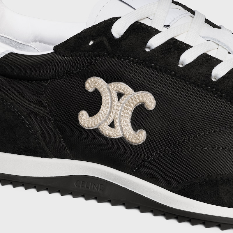 celine racer - sneaker bassa con triomphe in nylon vitello scamosciato e vitello