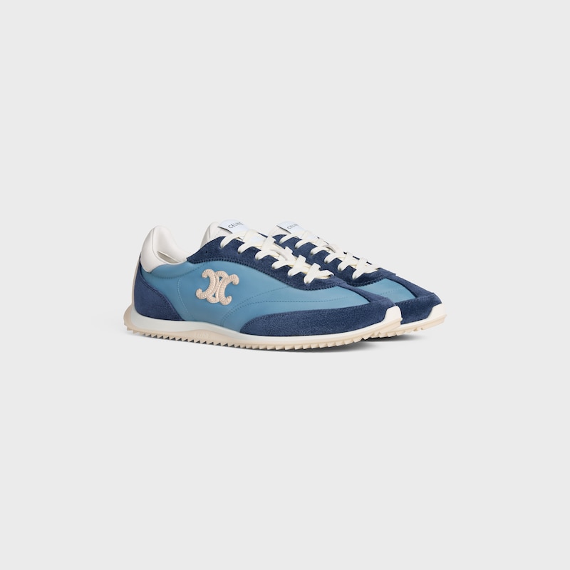 celine racer - sneaker bassa con triomphe in nylon vitello scamosciato e vitello
