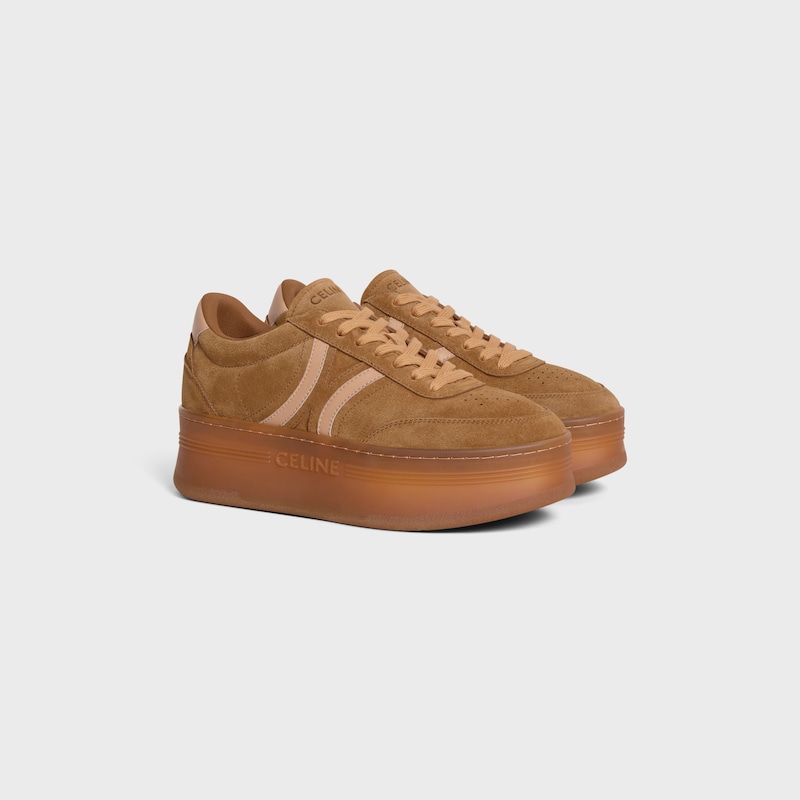 celine - sneakers block con triomphe posteriore e zeppa in vitello scamosciato e pelle di vitello