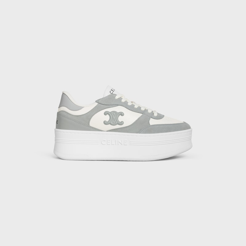 sneaker block wedge con patch triomphe in vitello e vitello scamosciato
